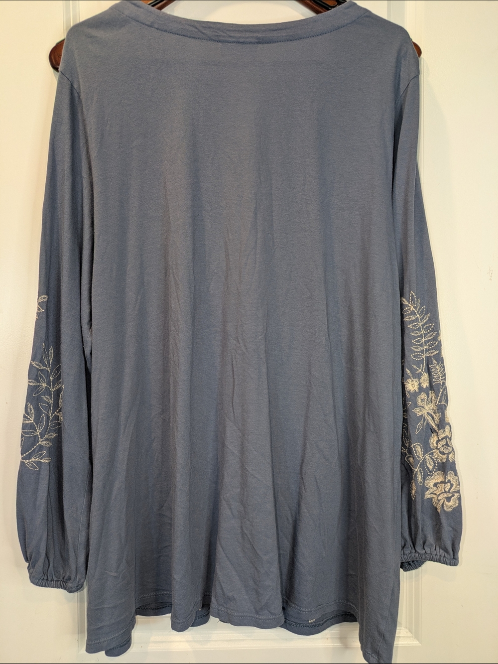 J Jill XL Blue Embroidered Floral Tunic Top Boho Long Sleeve Blouse - Picture 2 of 9